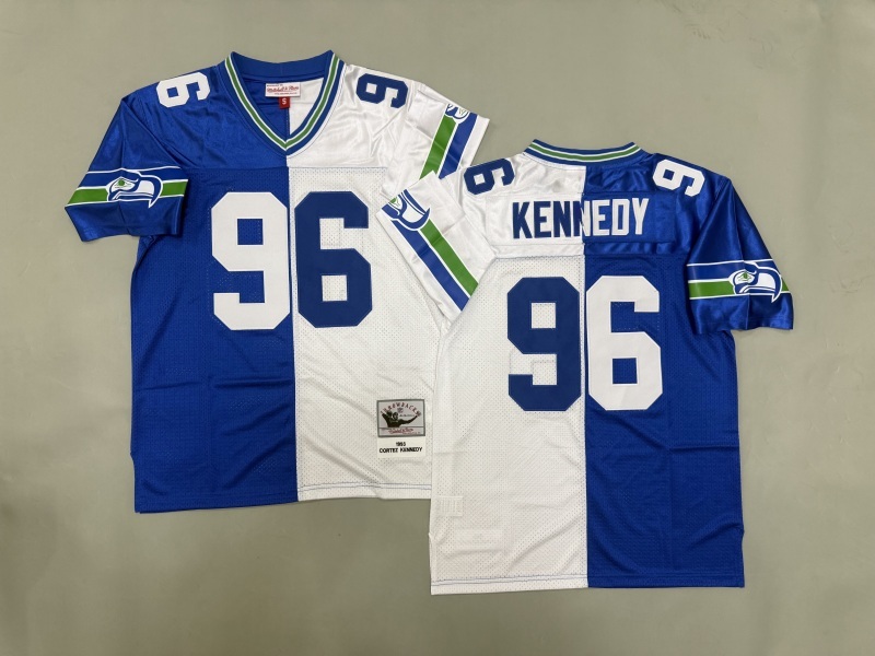 Men 2025 Seattle Seahawks #96 Kennedy white blue Throwback Limited NFL Jersey style 001